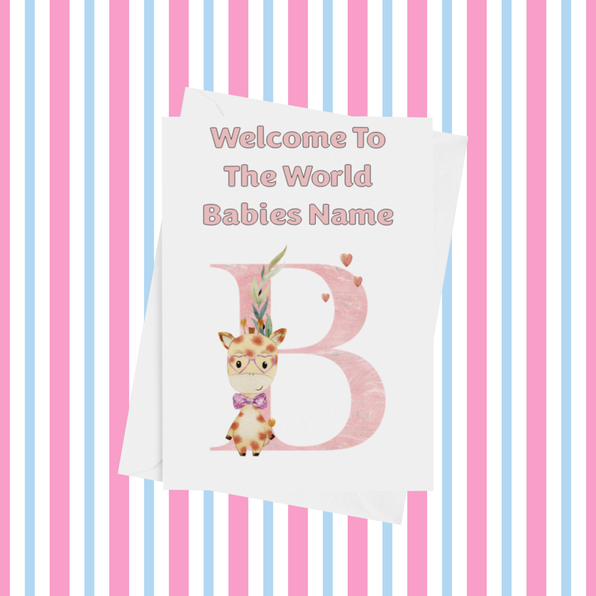 Welcome To The World Giraffe Personalised Card for New Baby in Pink