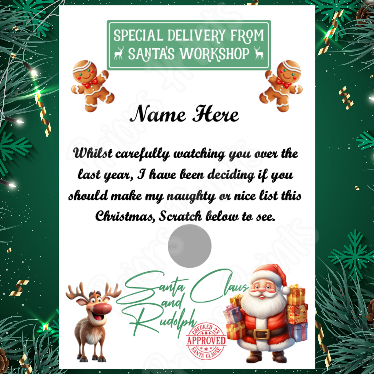 Personalised Santa Nice List Scratch Card A5 with 3 Different Designs to choose from