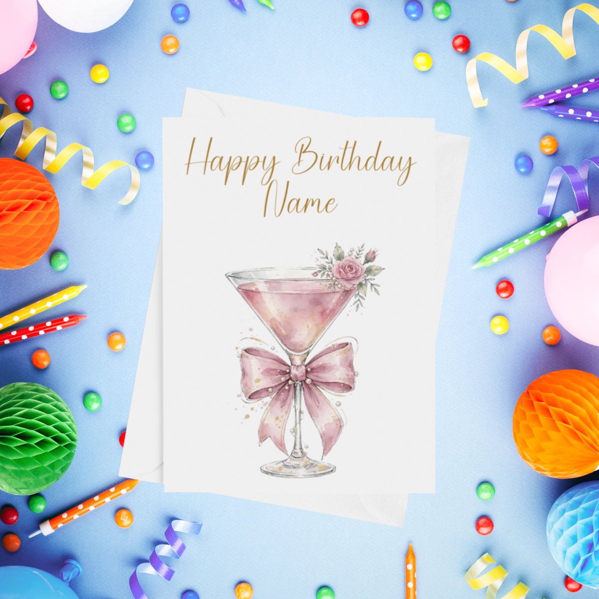 Pink Cocktails Personalised Birthday Card