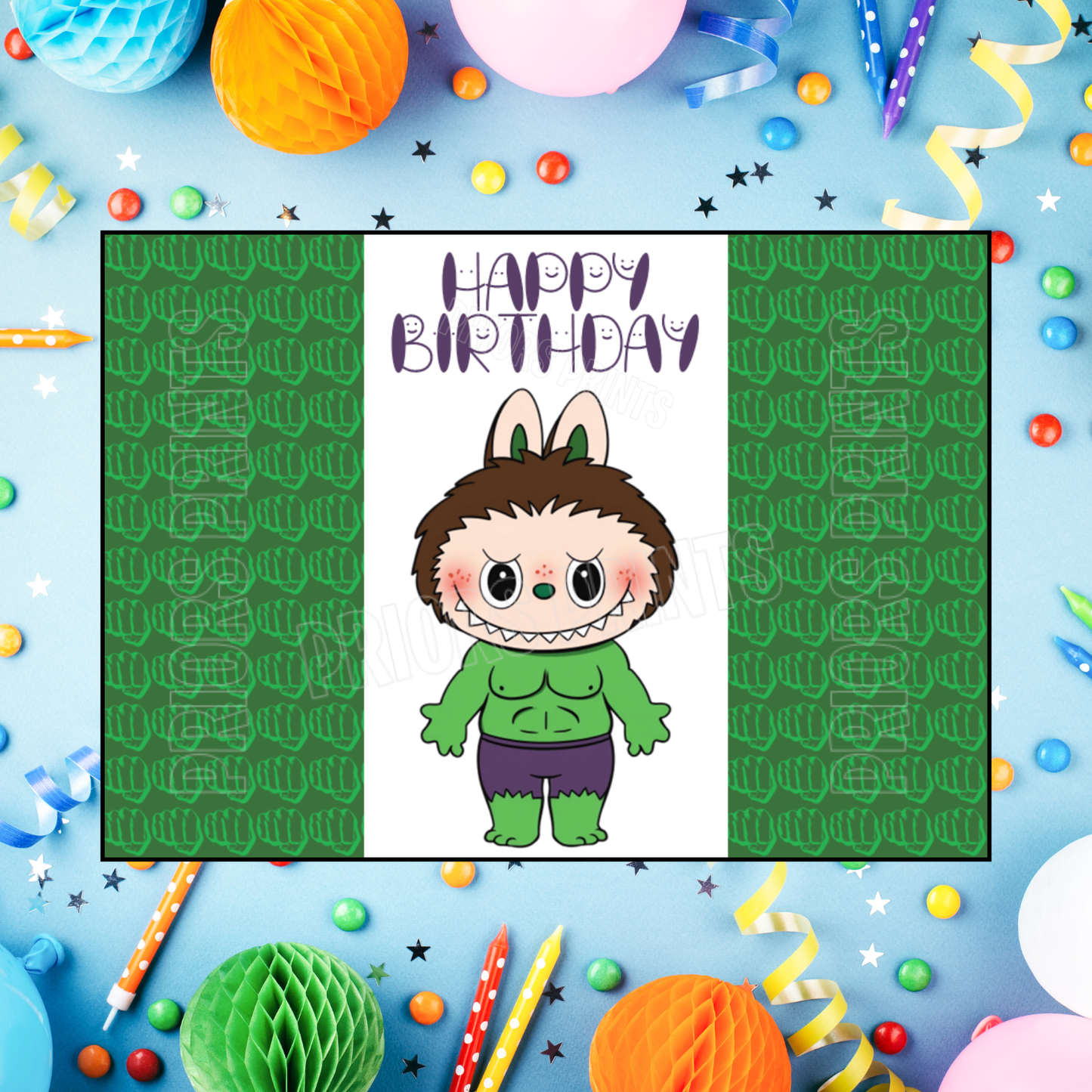 Labubu Dressed as Superhero Characters Birthday Chocolate Bar Wrappers