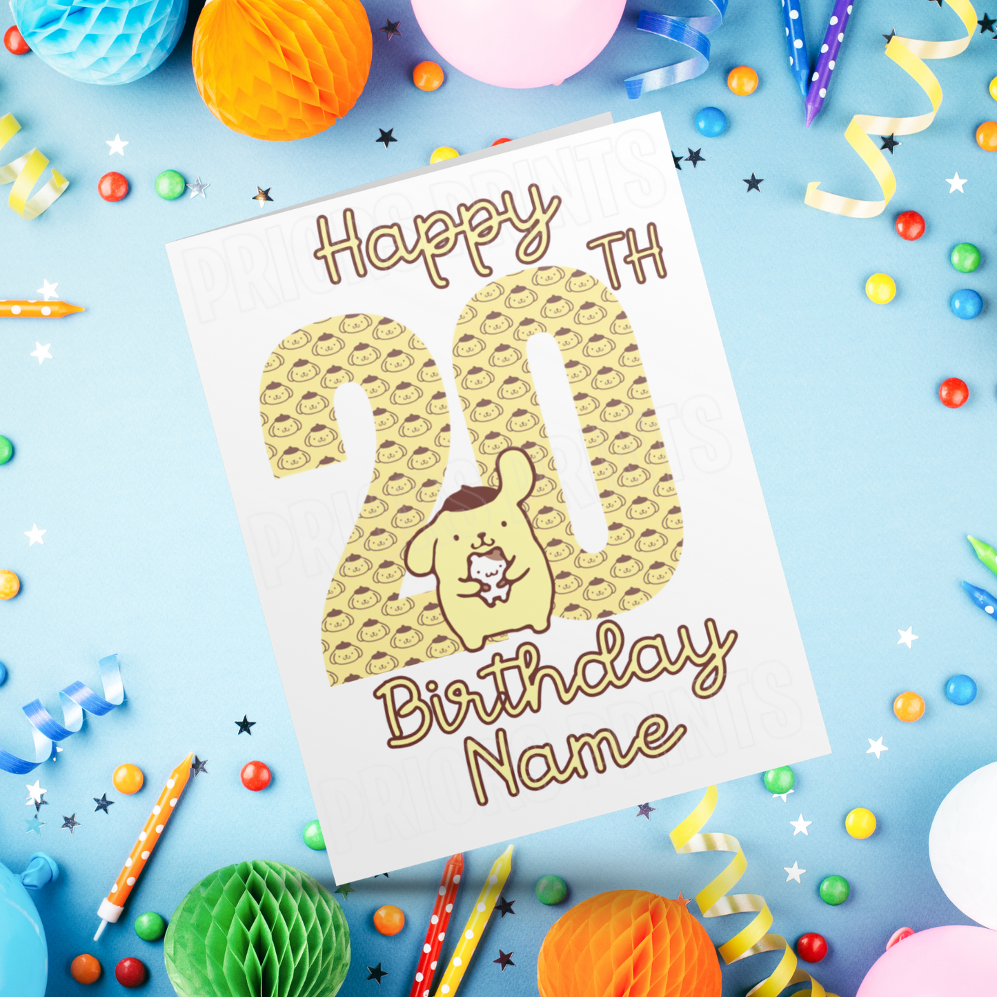 Personalised Pompompurin Birthday Card with Age 1-20 Years (Sanrio- Hello Kitty & Friends)