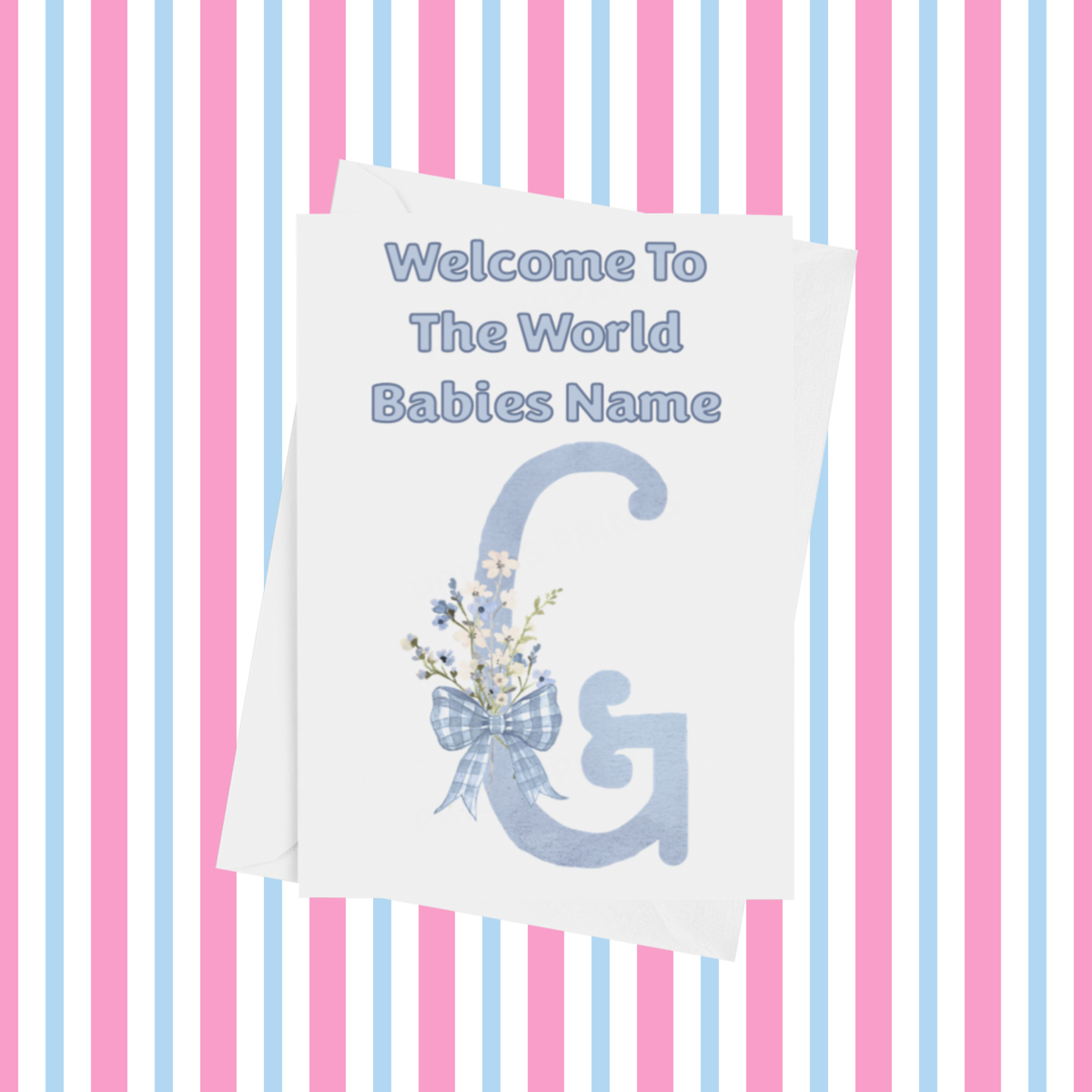 Welcome To The World Personalised Card for New Baby Bow in Blue
