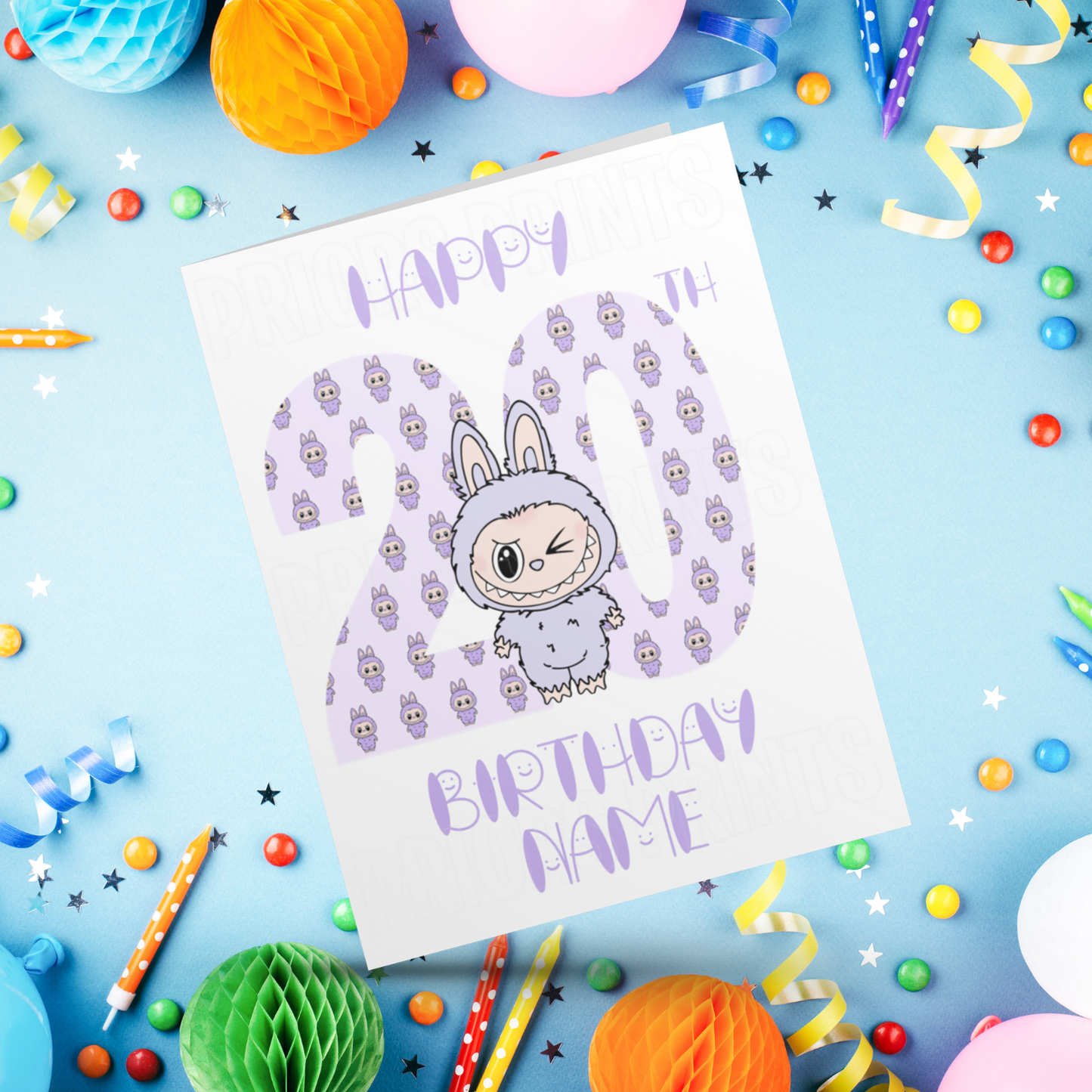 Personalised Labubu Birthday Card with Age 5-20 Years- Purple