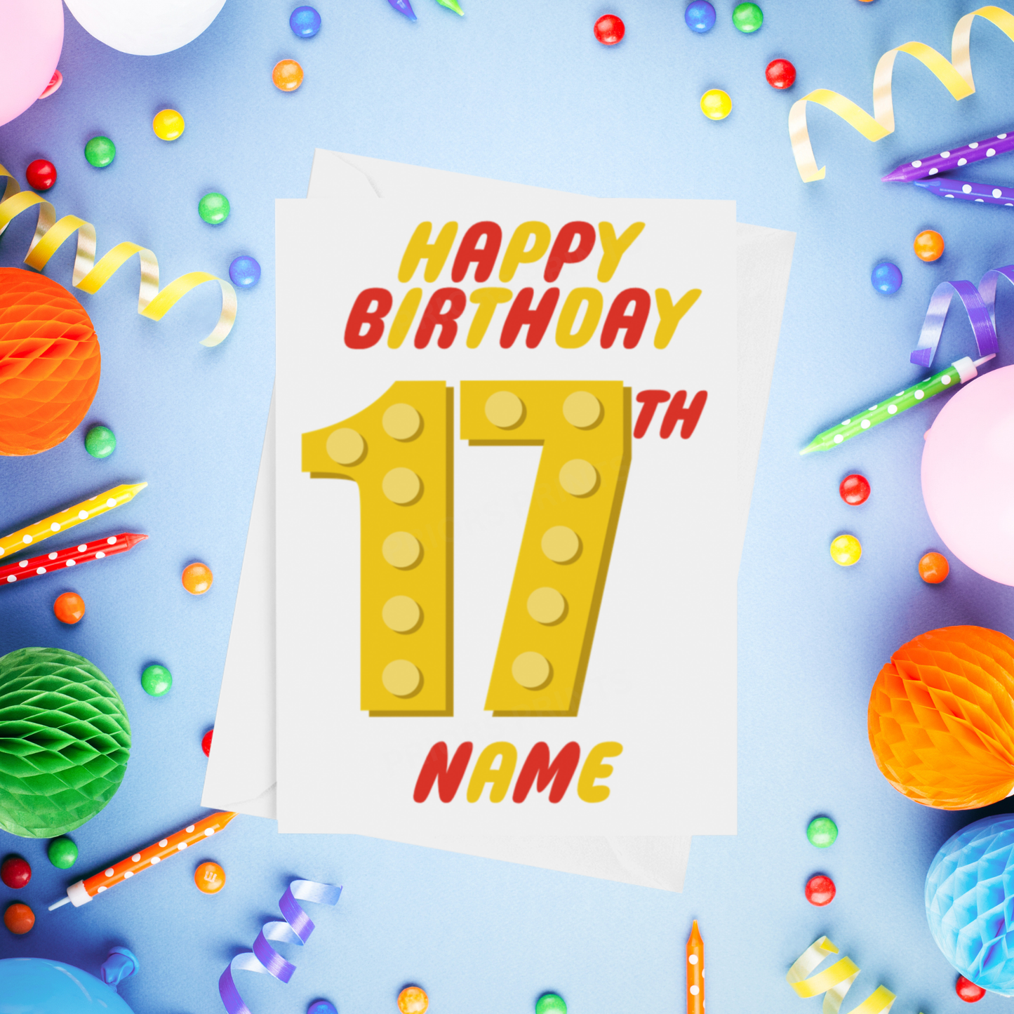 Red or Yellow Lego Personalised Birthday Card with Child's Age