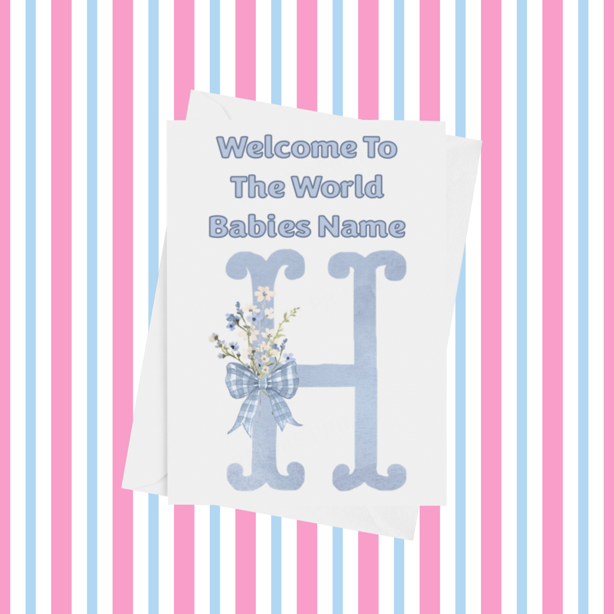 Welcome To The World Personalised Card for New Baby Bow in Blue