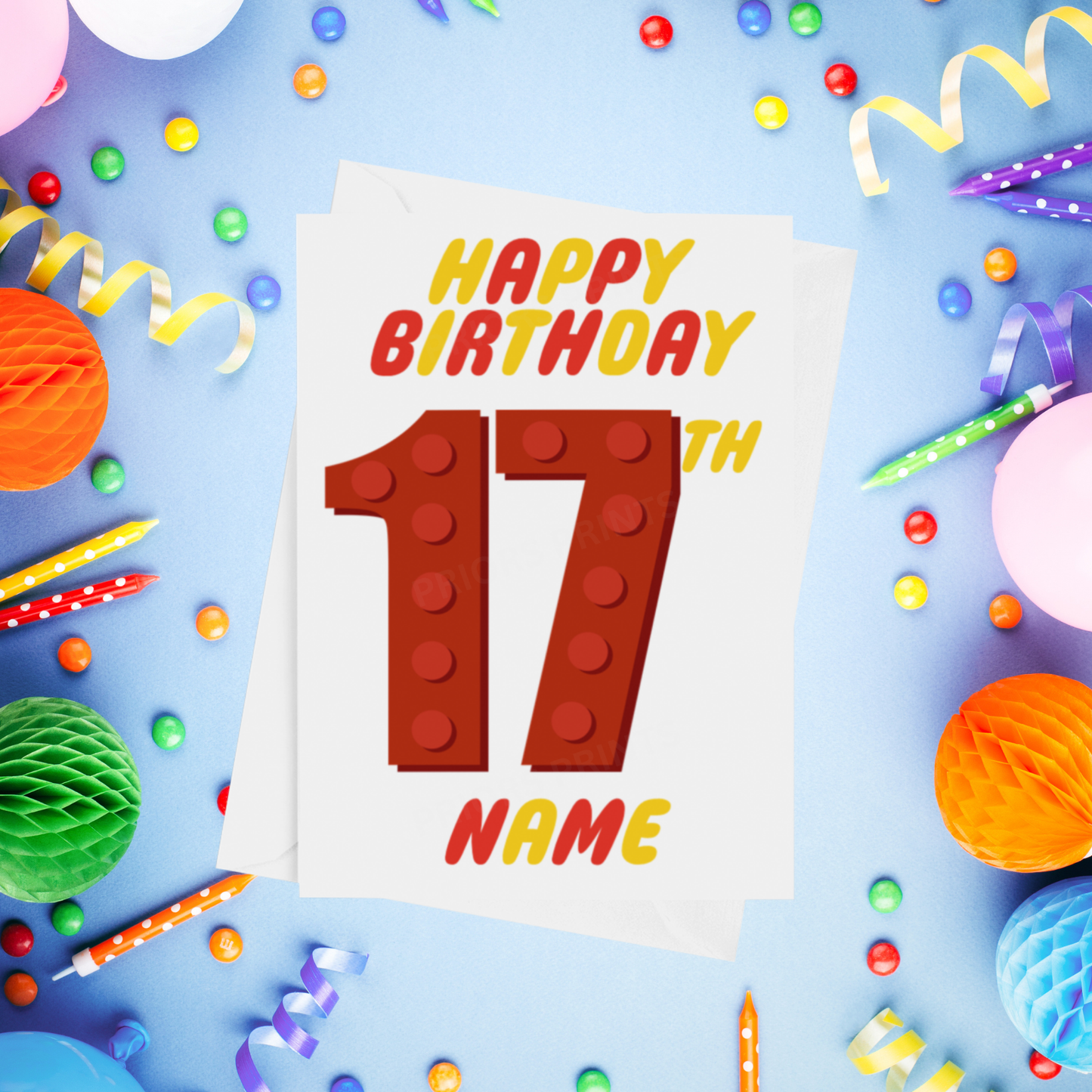 Red or Yellow Lego Personalised Birthday Card with Child's Age