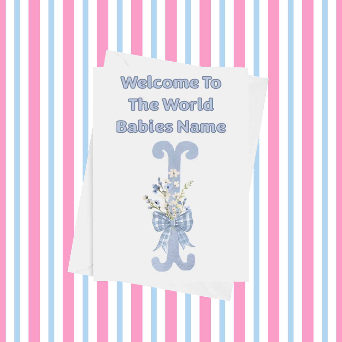 Welcome To The World Personalised Card for New Baby Bow in Blue