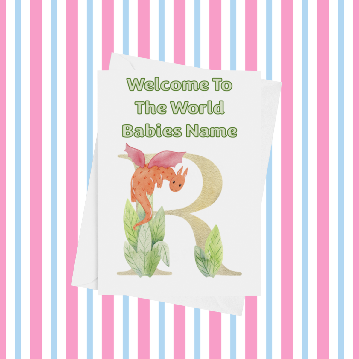 Welcome To The World Dragon Personalised Card for New Baby in Gold