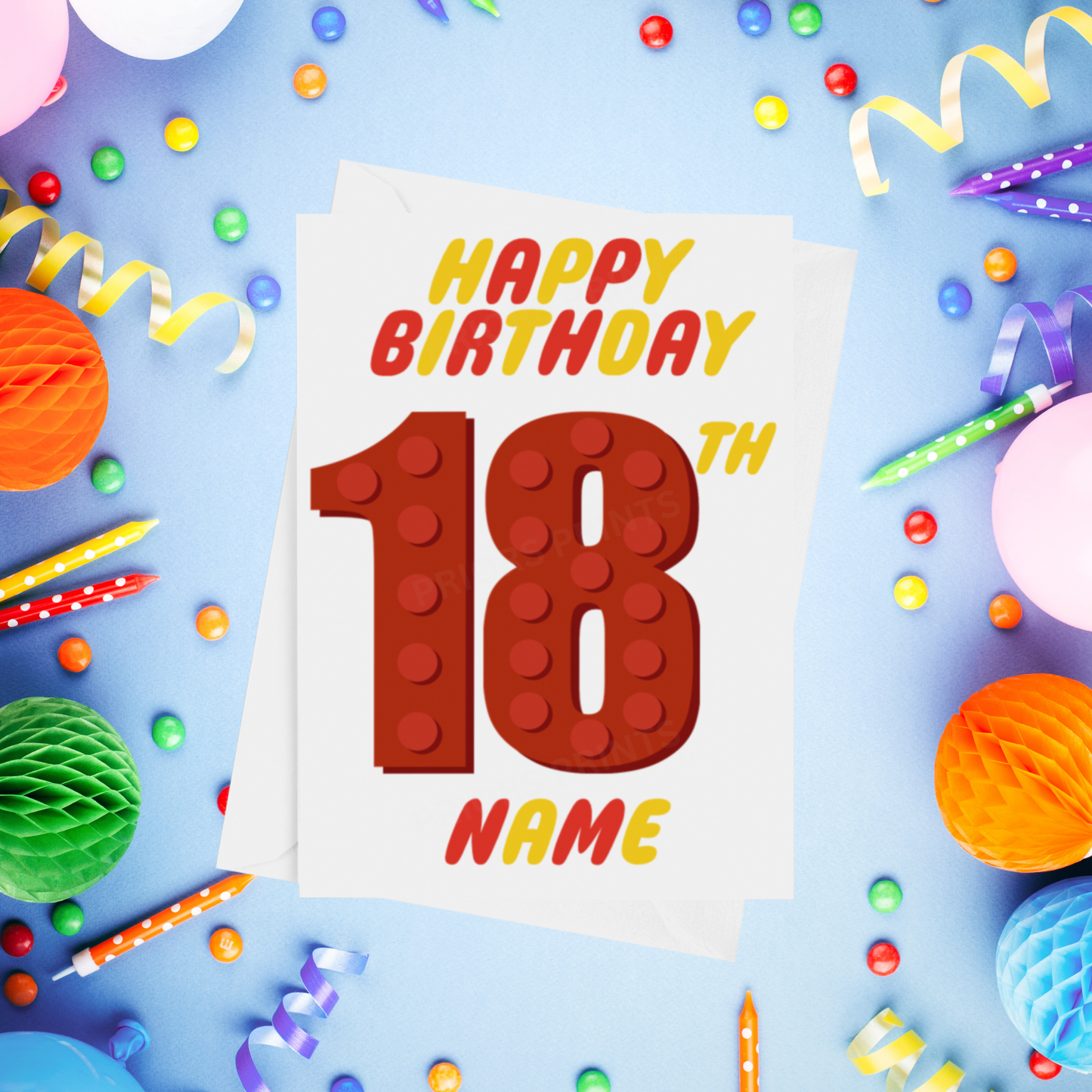 Red or Yellow Lego Personalised Birthday Card with Child's Age