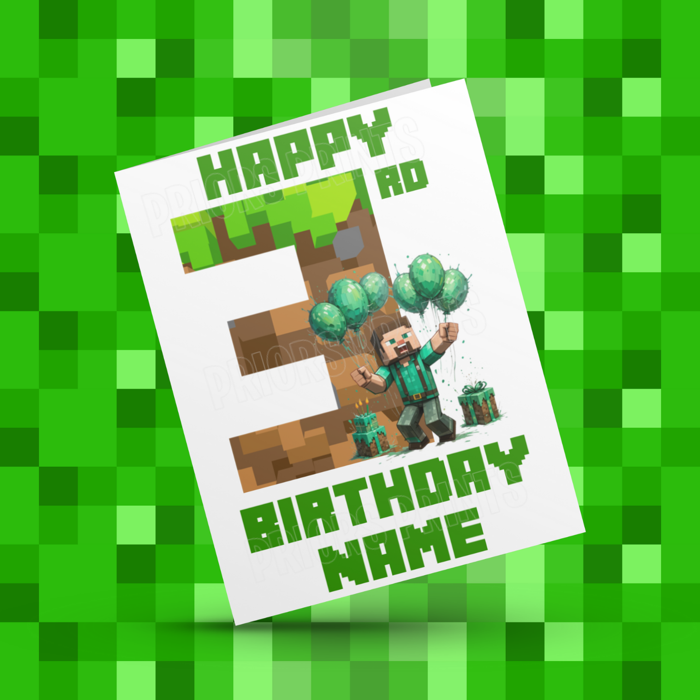 Personalised Minecraft Birthday Card with Age 1-20 Years