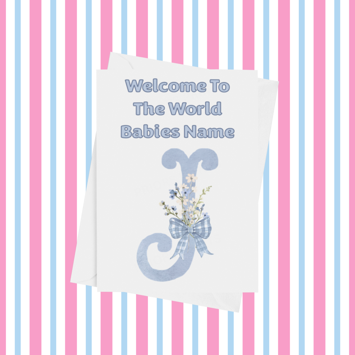 Welcome To The World Personalised Card for New Baby Bow in Blue
