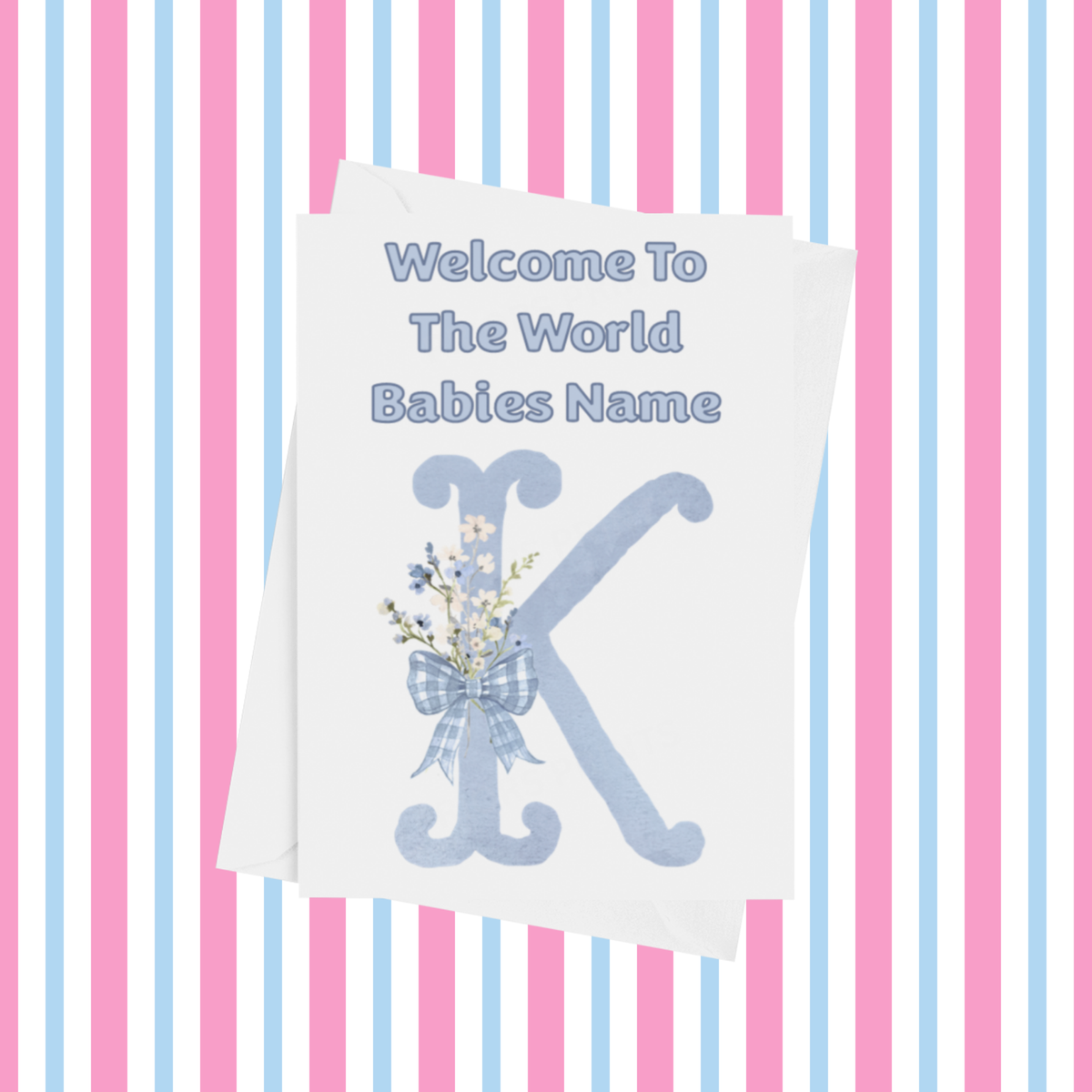 Welcome To The World Personalised Card for New Baby Bow in Blue