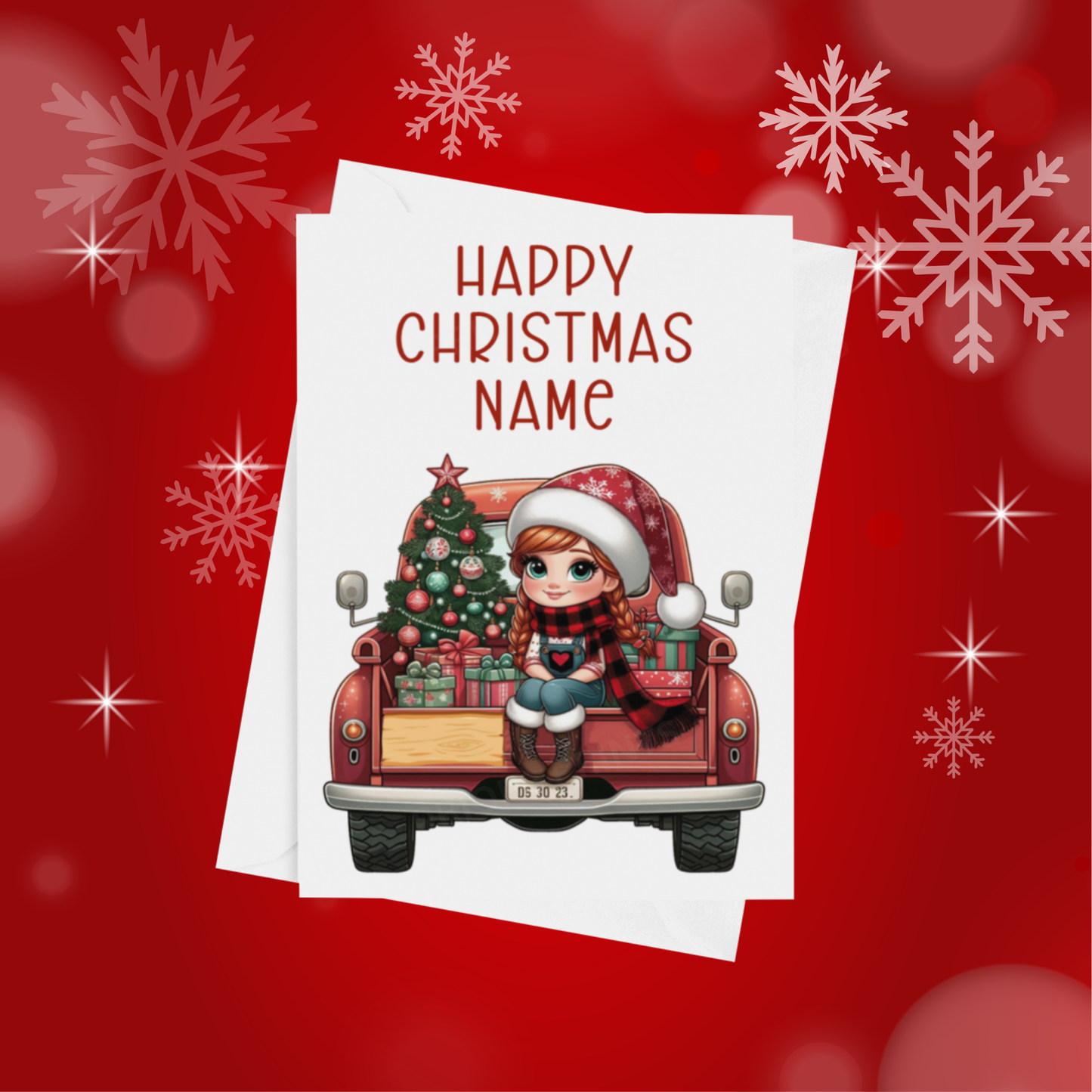 Characters in Truck Personalised Christmas Card