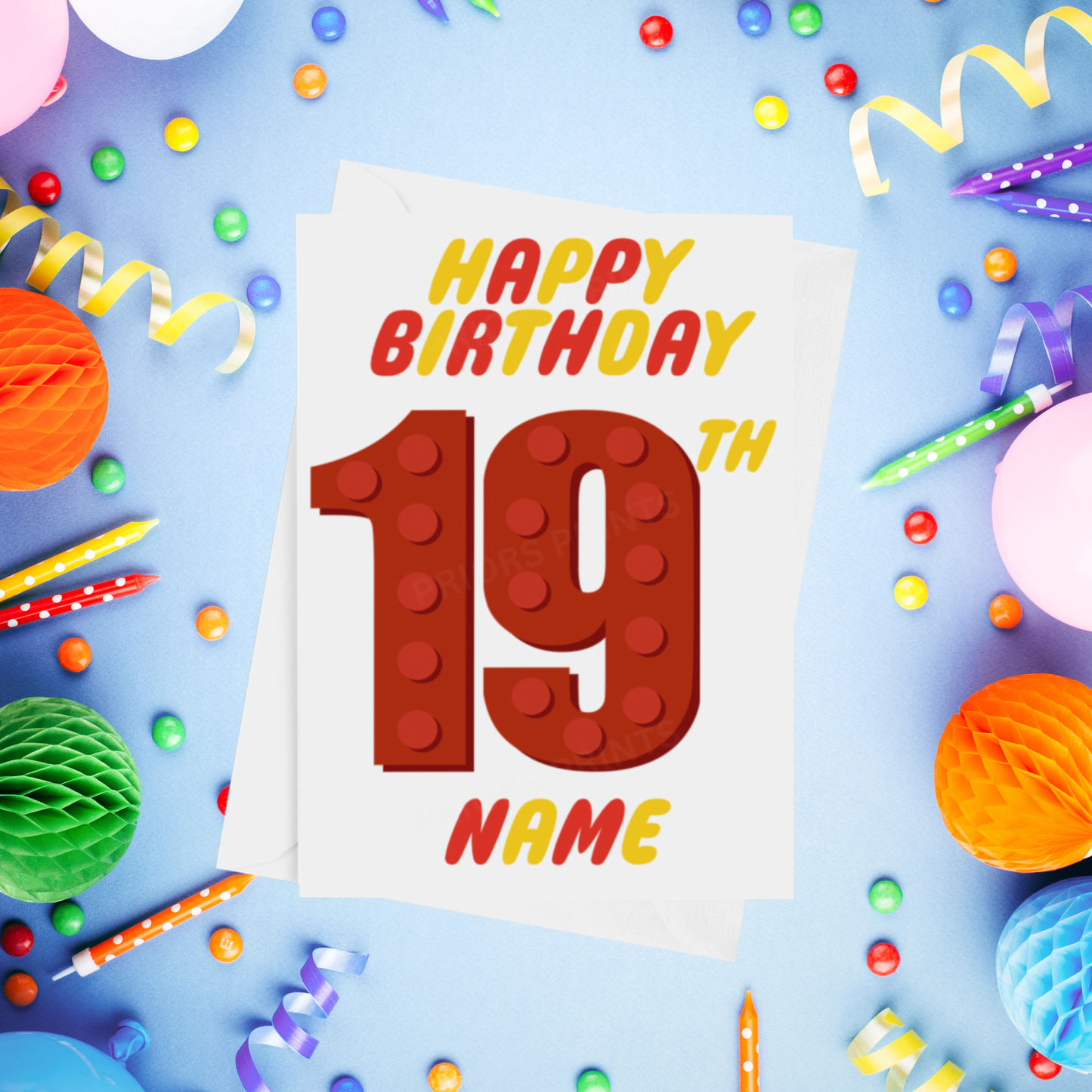 Red or Yellow Lego Personalised Birthday Card with Child's Age
