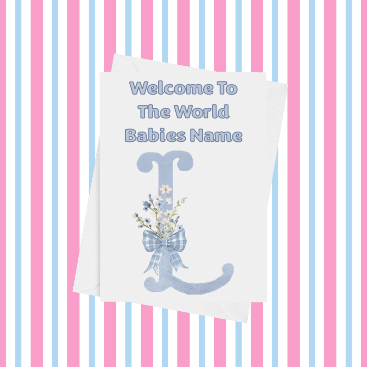 Welcome To The World Personalised Card for New Baby Bow in Blue