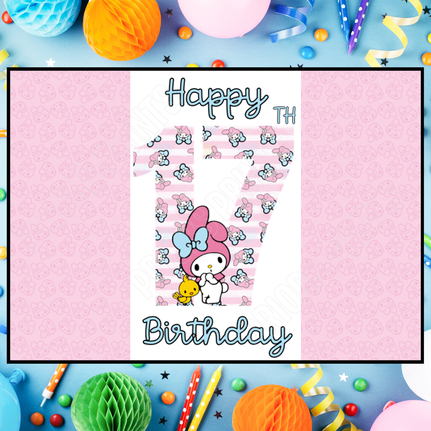 My Melody Birthday Chocolate Bar Wrapper with Age 5-20 Years (Matches Cards)