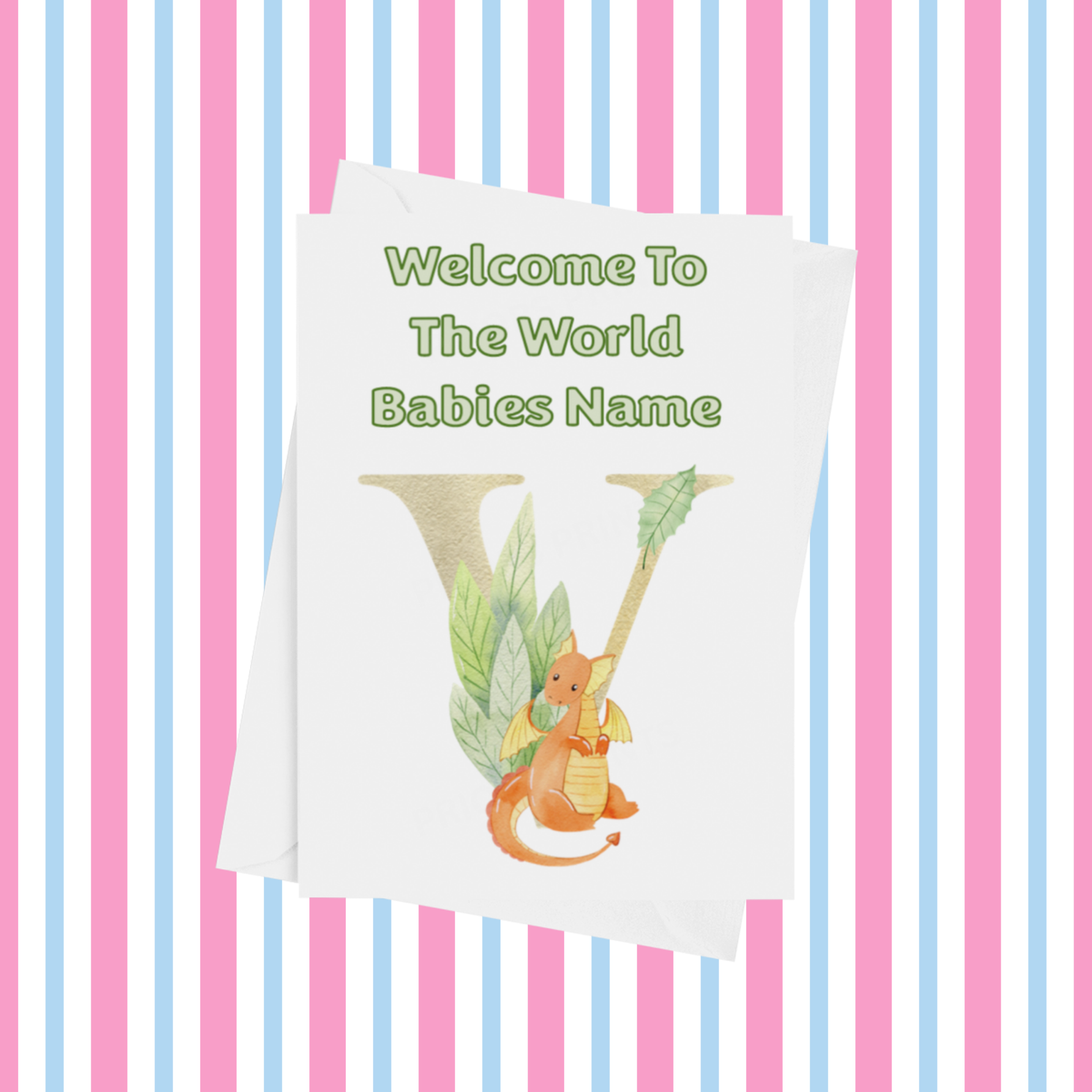 Welcome To The World Dragon Personalised Card for New Baby in Gold