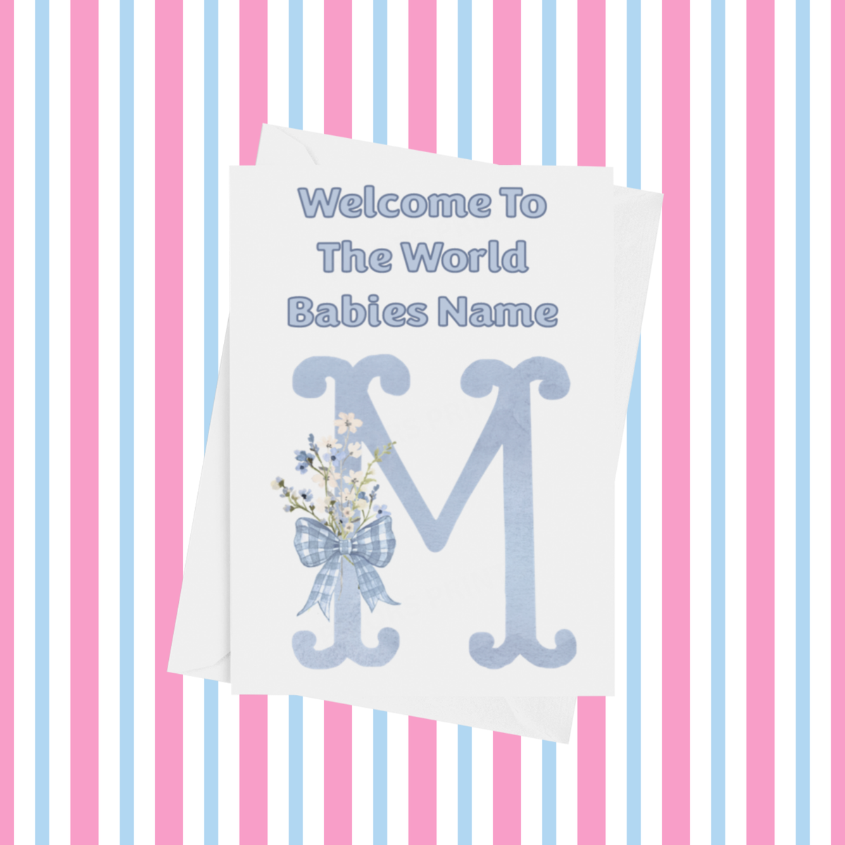 Welcome To The World Personalised Card for New Baby Bow in Blue