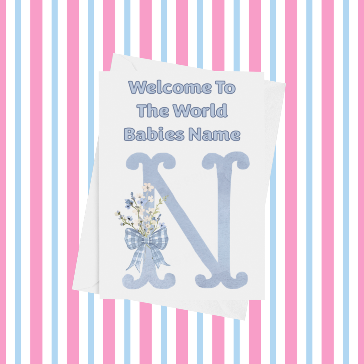 Welcome To The World Personalised Card for New Baby Bow in Blue