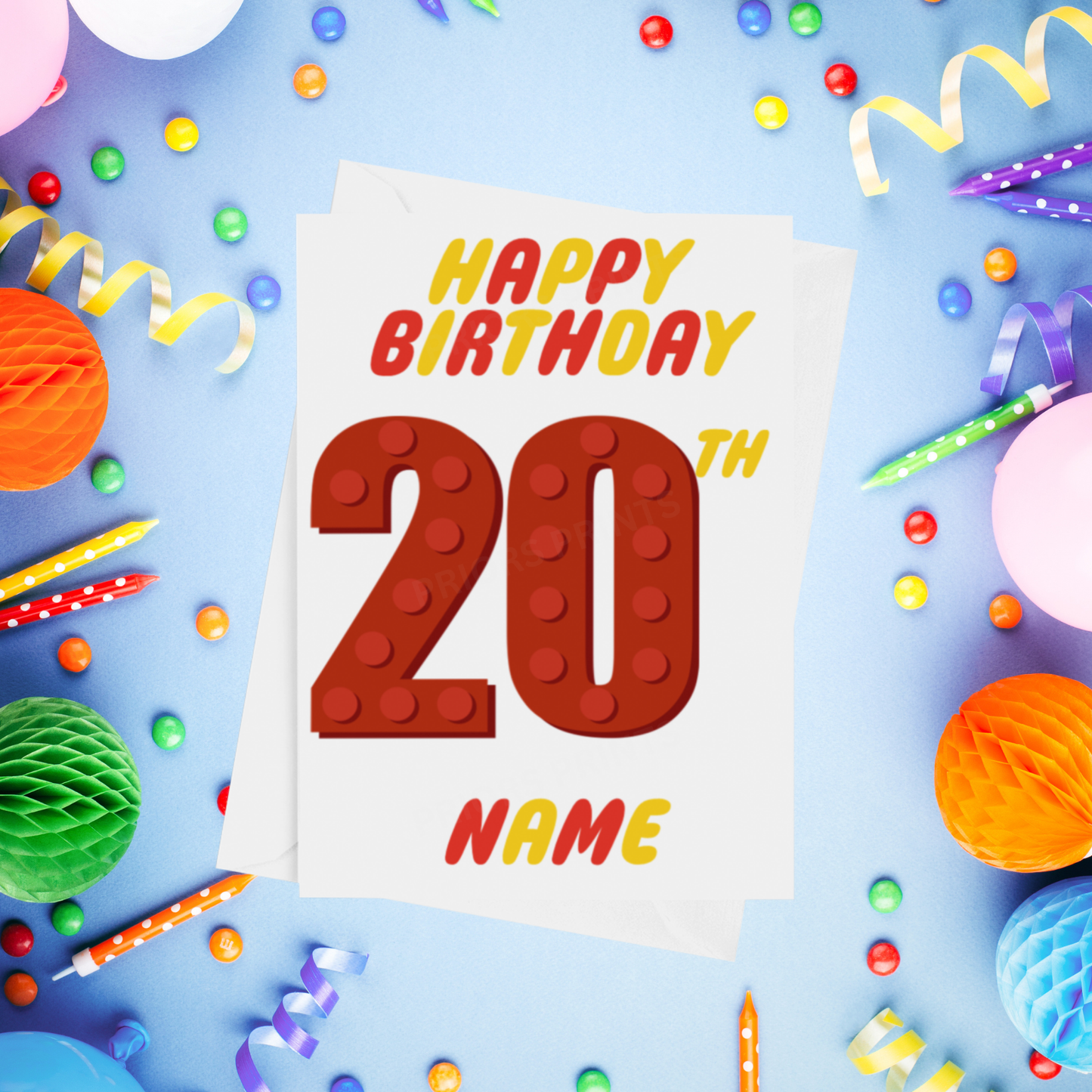 Red or Yellow Lego Personalised Birthday Card with Child's Age