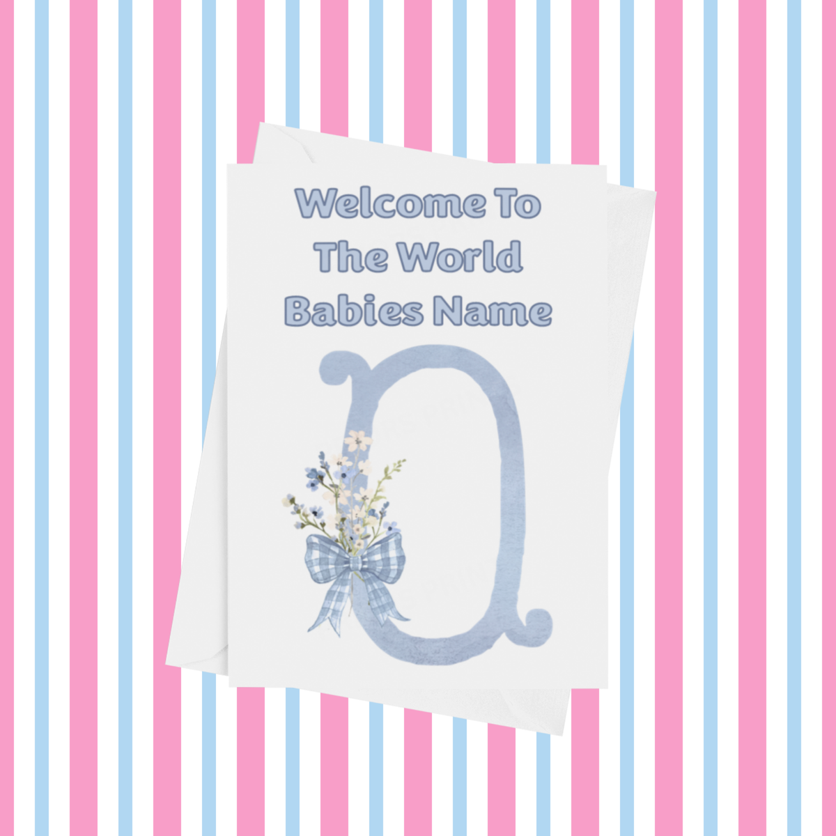 Welcome To The World Personalised Card for New Baby Bow in Blue