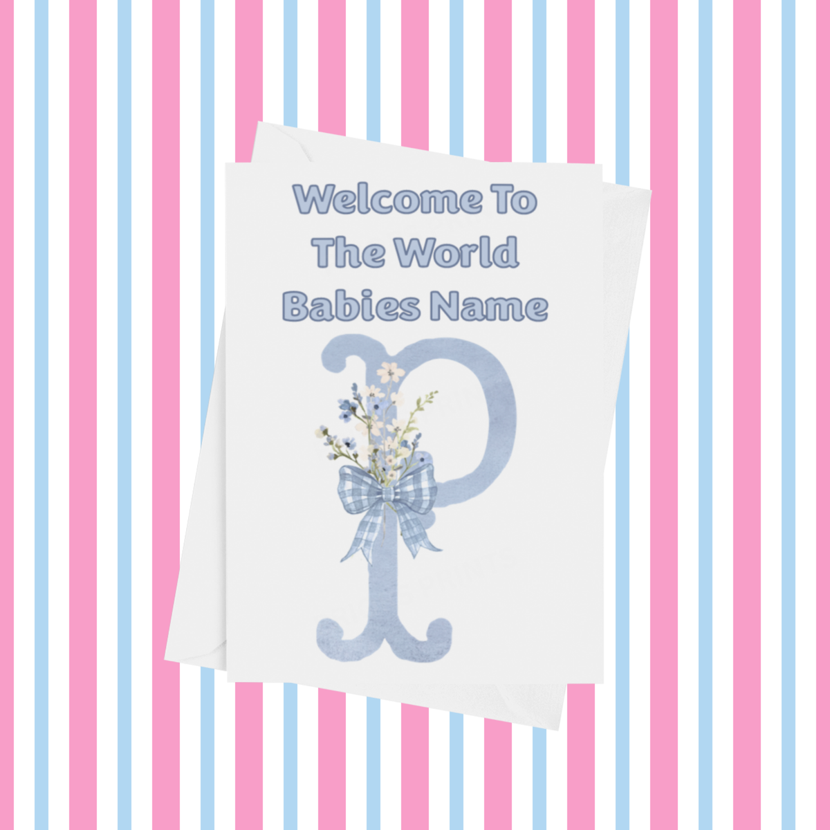 Welcome To The World Personalised Card for New Baby Bow in Blue