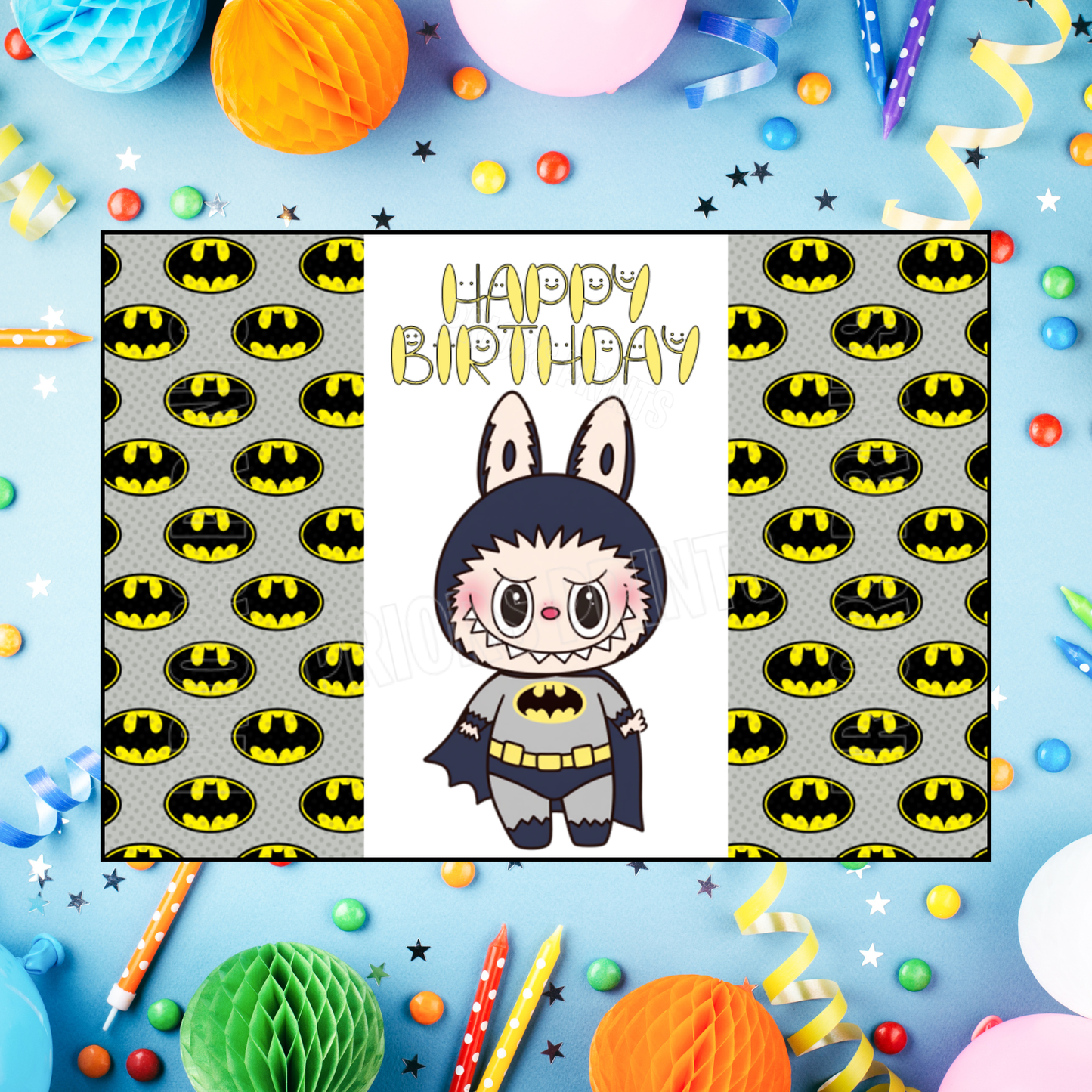 Labubu Dressed as Superhero Characters Birthday Chocolate Bar Wrappers