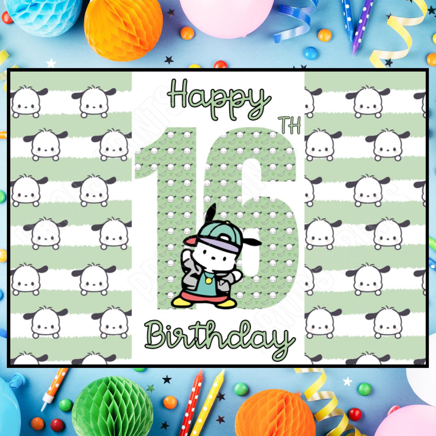 Pochacco Birthday Chocolate Bar Wrapper with Age 5-20 Years (Matches Cards)