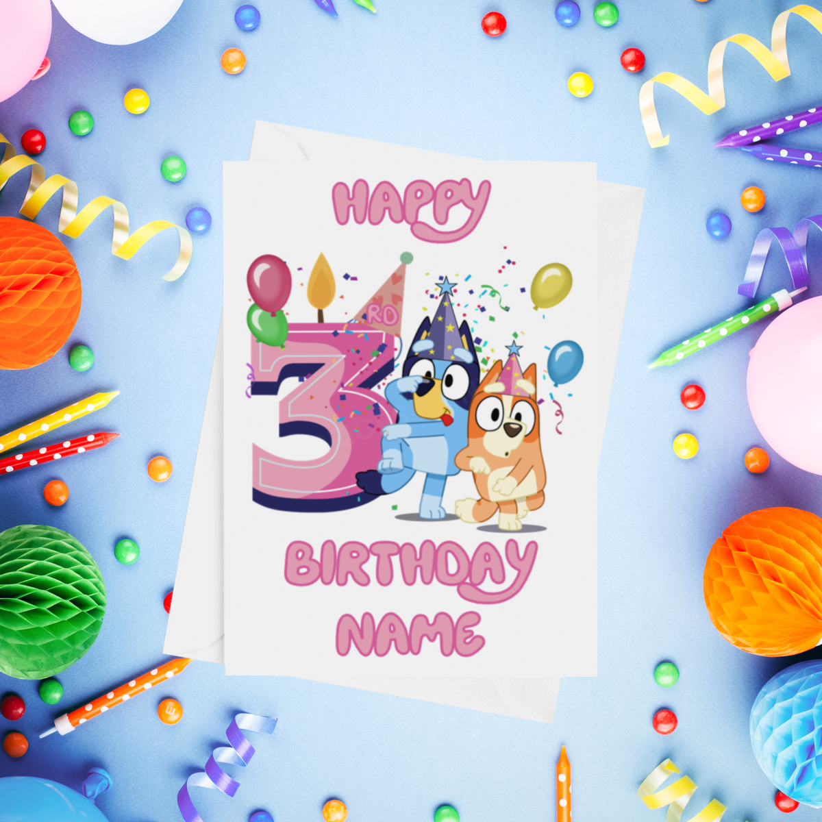 Bluey & Bingo Personalised Birthday Card with Child's Age 1-9 Years in Pink or Blue