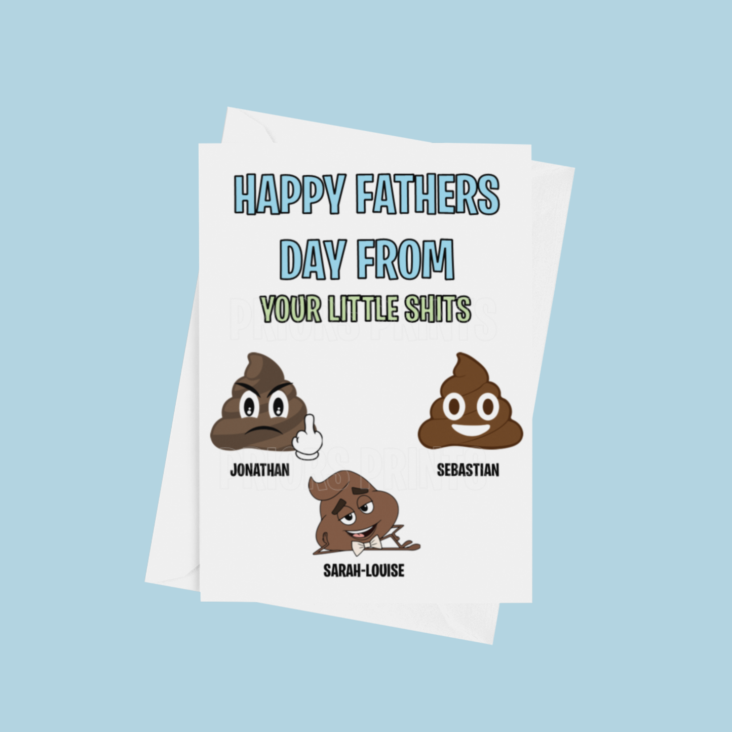 Personalised Poo Fathers Day Card for up to 6 children