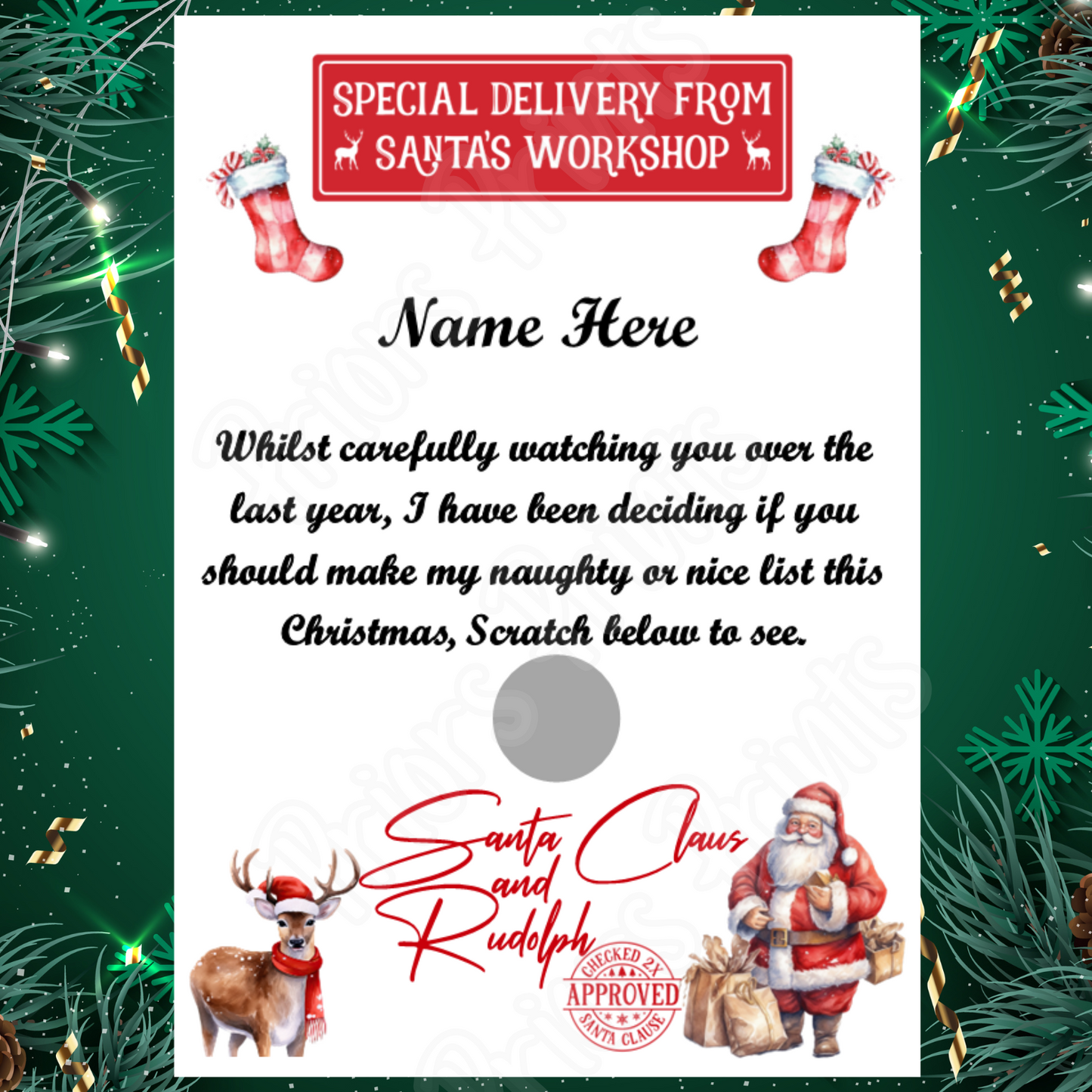 Personalised Santa Nice List Scratch Card A5 with 3 Different Designs to choose from