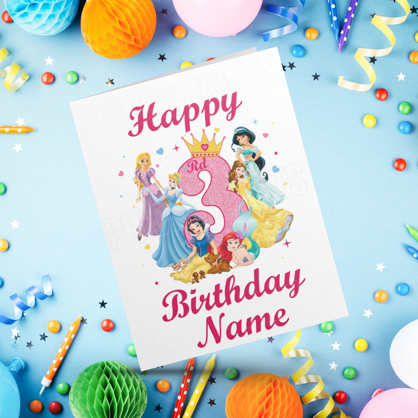 Personalised Princess Birthday Card with age 1-9 I Disney I Snow White I Cinderella I Ariel I Aurora I Jasmine I Rapunzel I The Little Mermaid I Sleeping Beauty I Tangled I Aladin