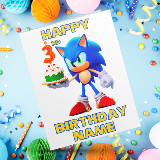 Personalised Sonic Birthday Card with Age 3-10 Years (Sonic The Hedgehog)