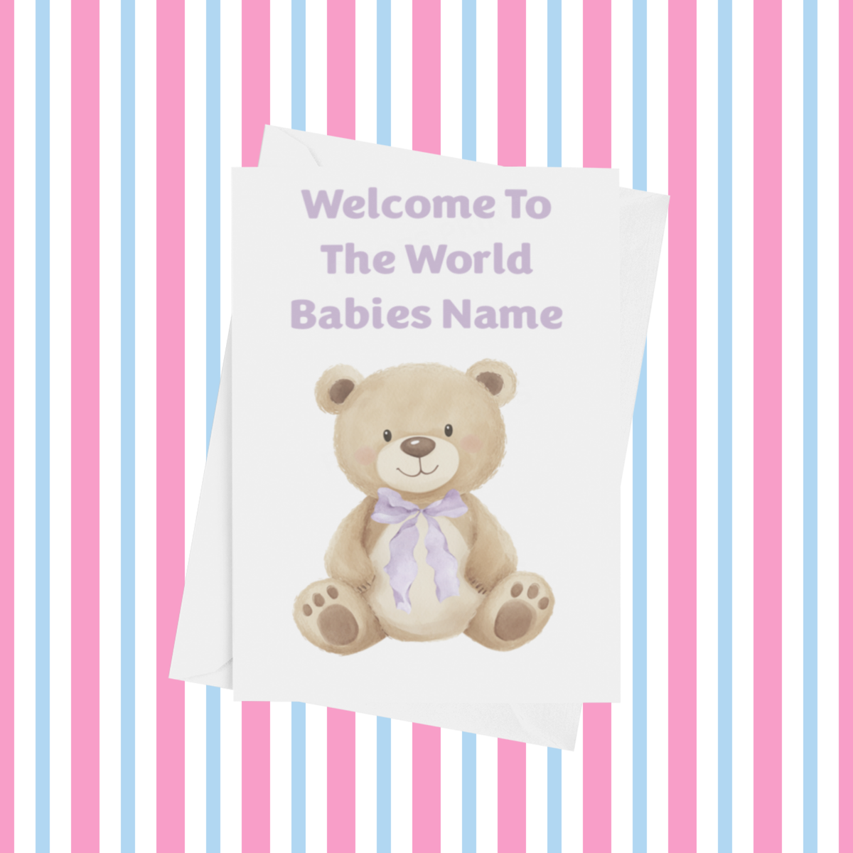 Cute Bear Welcome To The World Personalised Card for New Baby