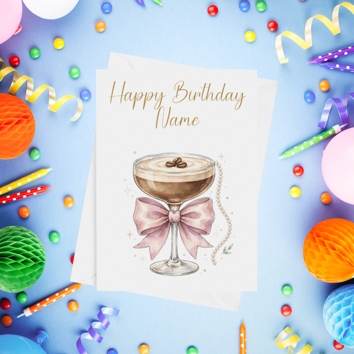 Pink Cocktails Personalised Birthday Card