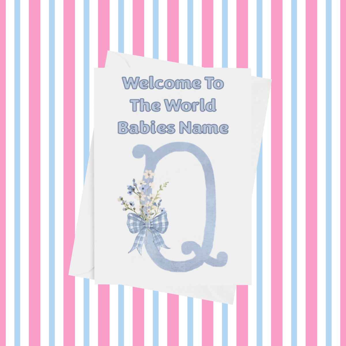 Welcome To The World Personalised Card for New Baby Bow in Blue