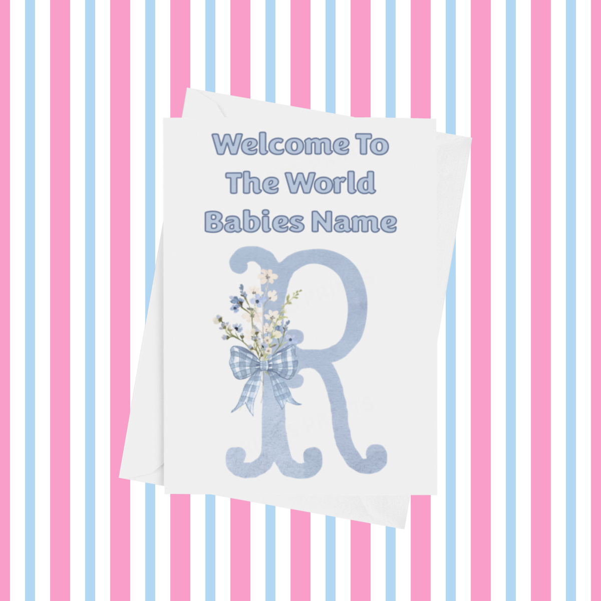 Welcome To The World Personalised Card for New Baby Bow in Blue