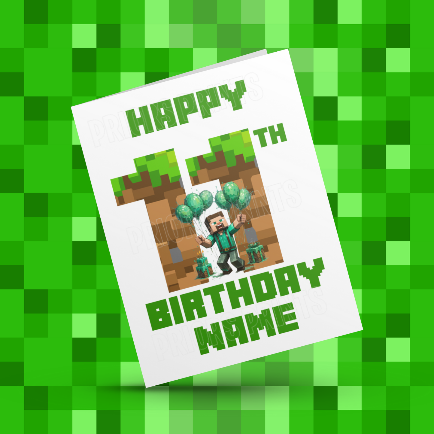 Personalised Minecraft Birthday Card with Age 1-20 Years