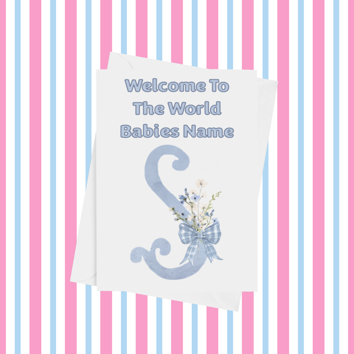 Welcome To The World Personalised Card for New Baby Bow in Blue