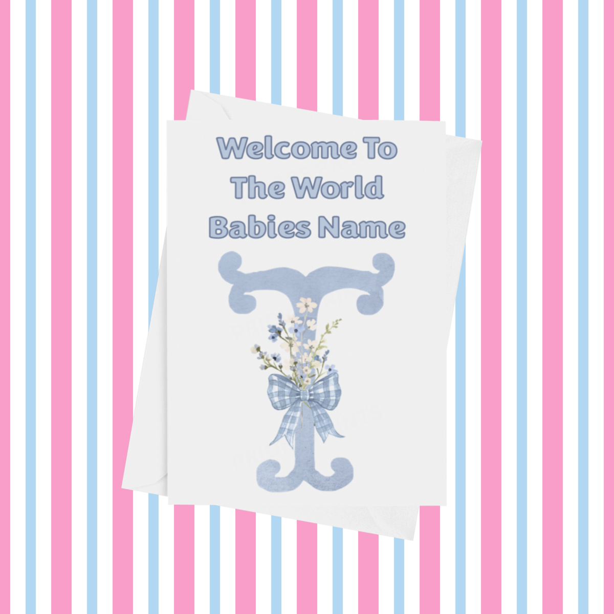 Welcome To The World Personalised Card for New Baby Bow in Blue