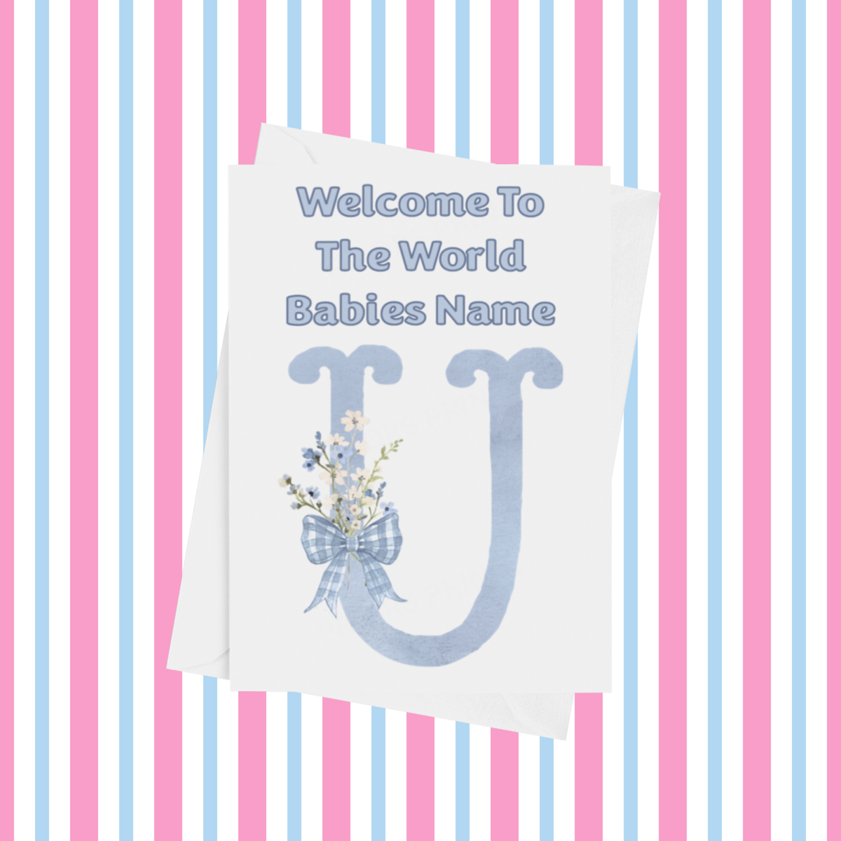 Welcome To The World Personalised Card for New Baby Bow in Blue