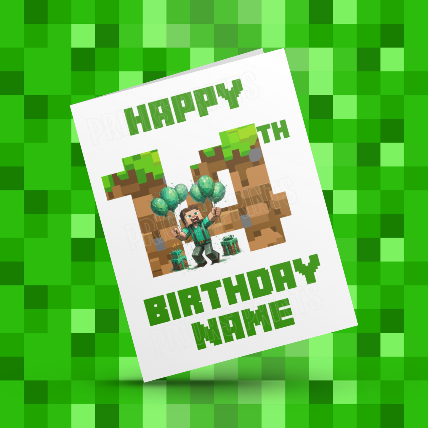 Personalised Minecraft Birthday Card with Age 1-20 Years
