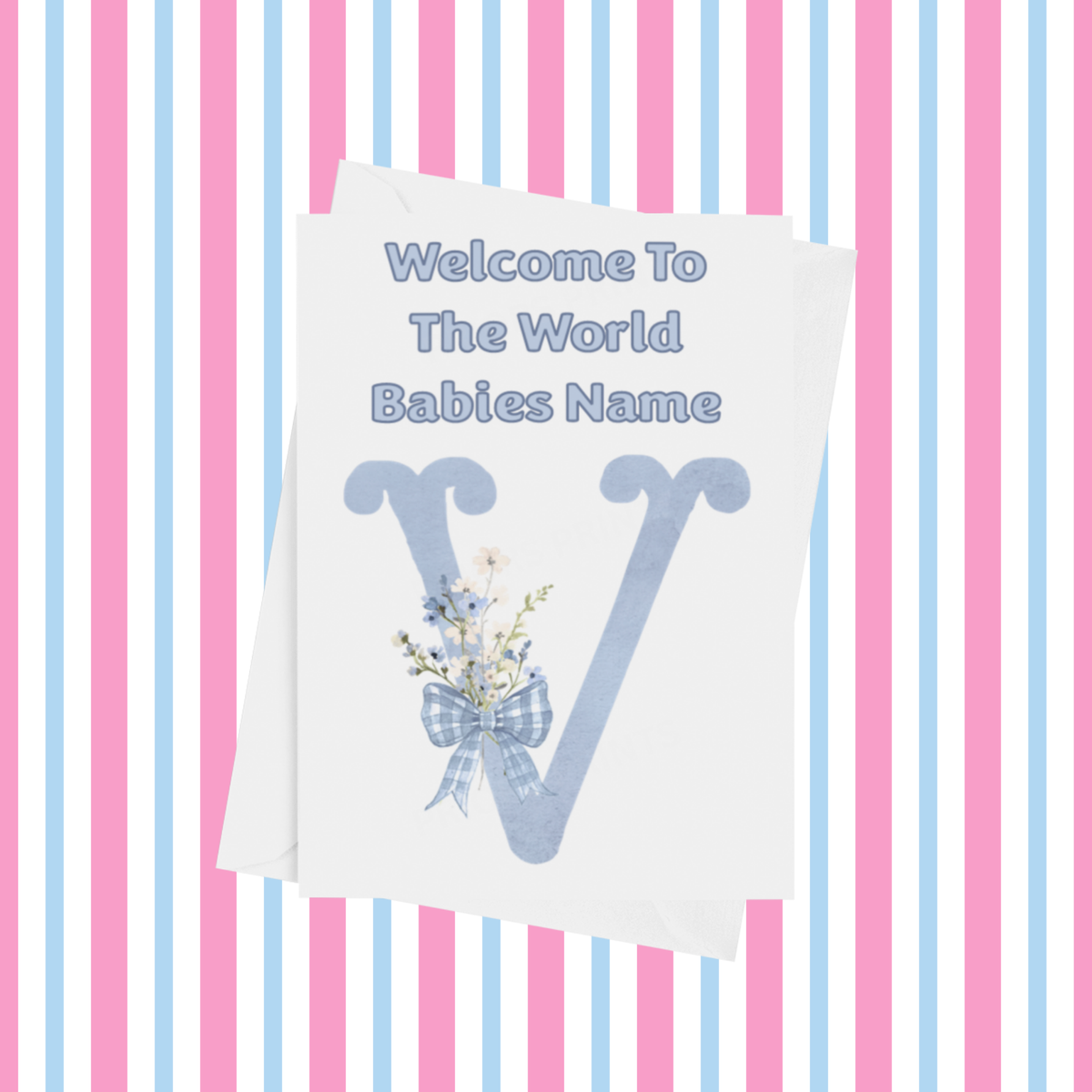 Welcome To The World Personalised Card for New Baby Bow in Blue