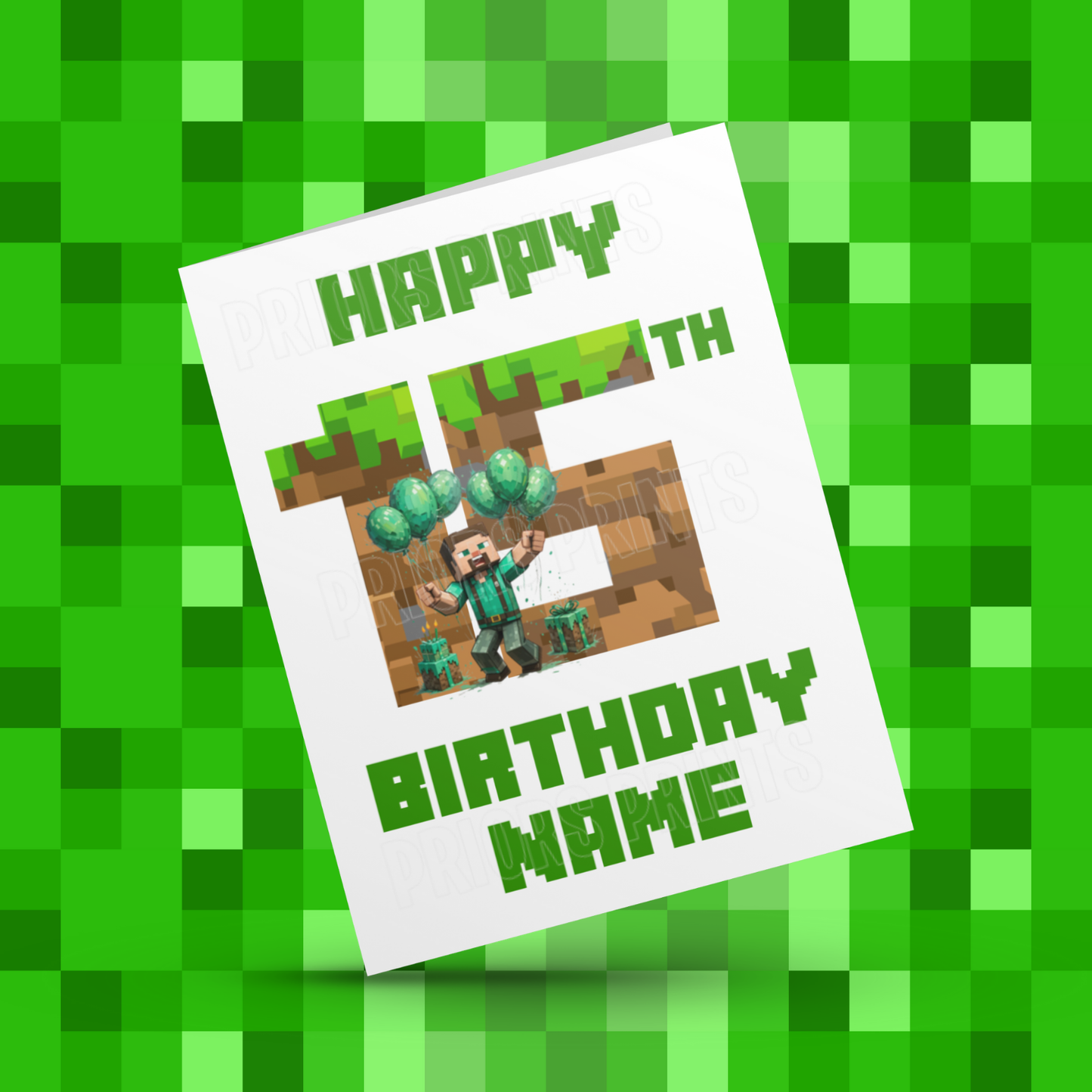 Personalised Minecraft Birthday Card with Age 1-20 Years
