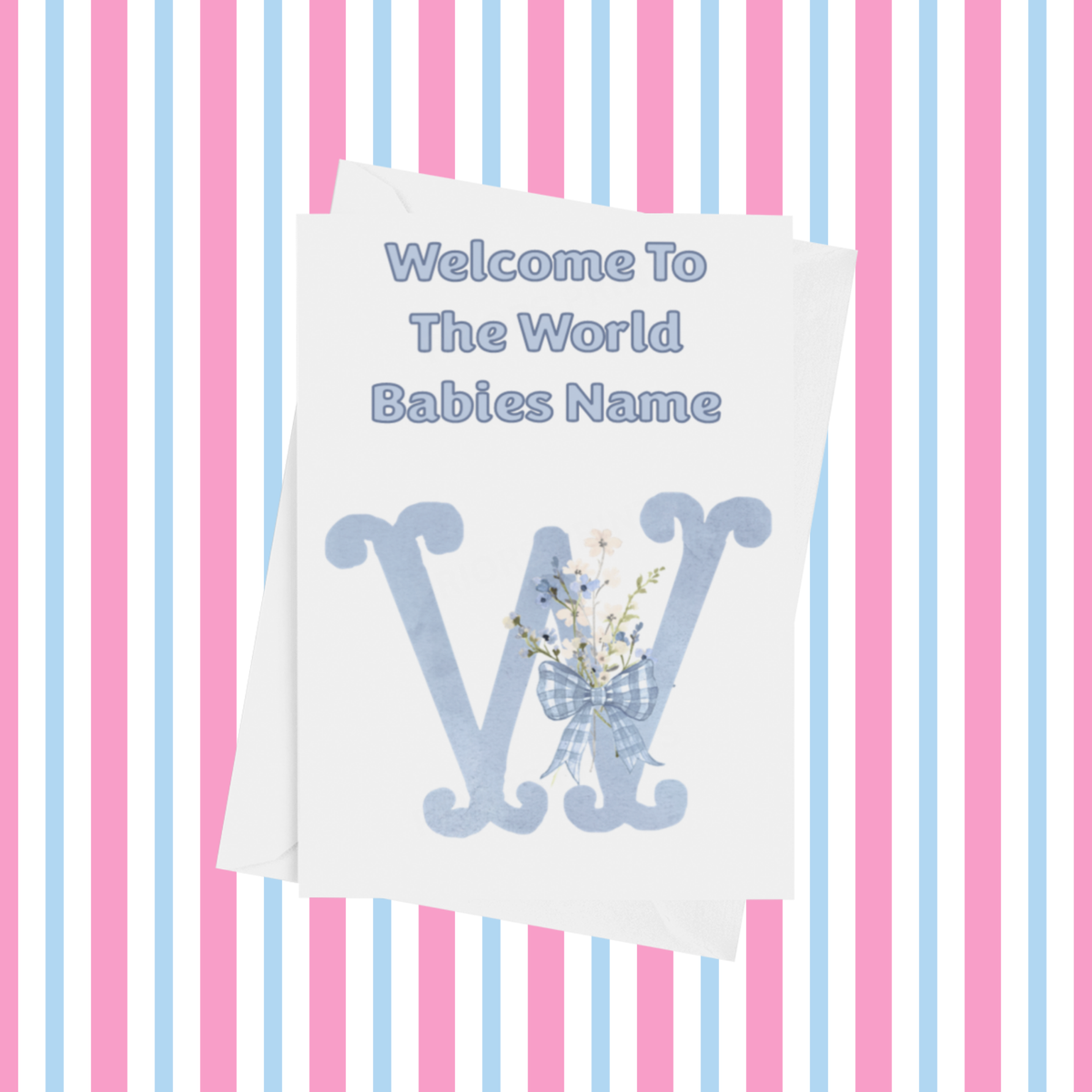 Welcome To The World Personalised Card for New Baby Bow in Blue