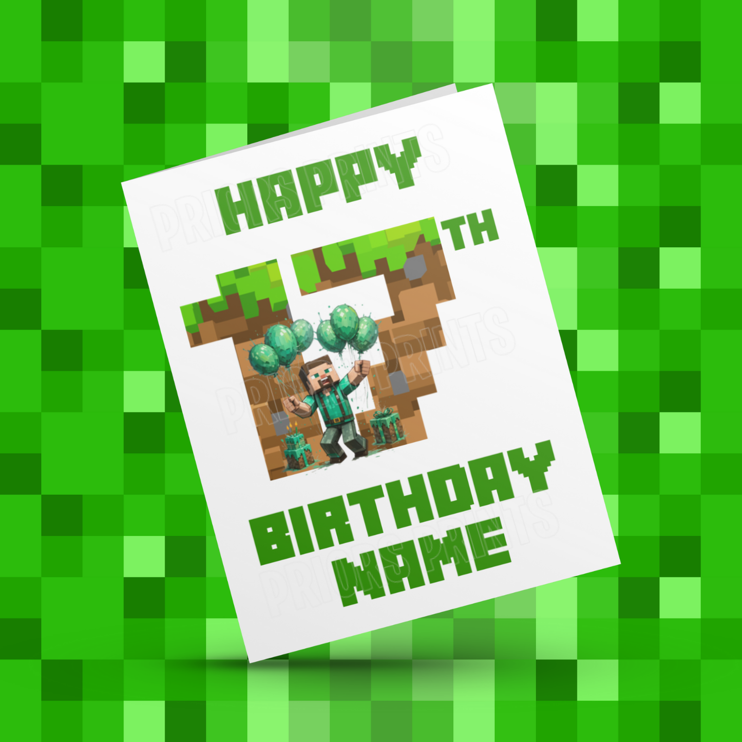 Personalised Minecraft Birthday Card with Age 1-20 Years