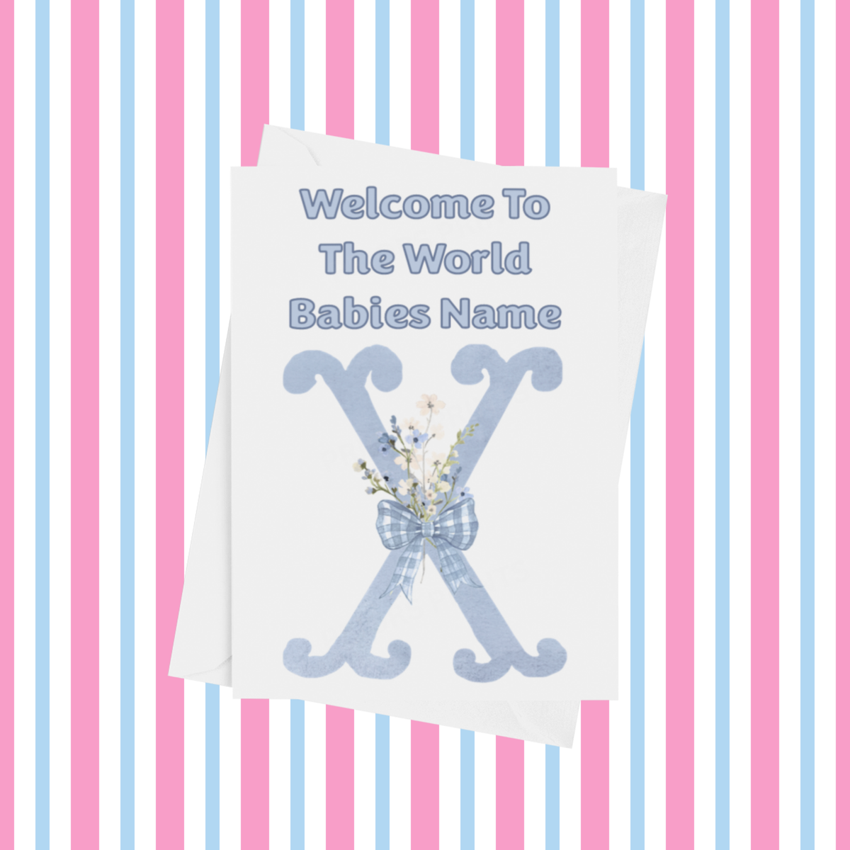 Welcome To The World Personalised Card for New Baby Bow in Blue