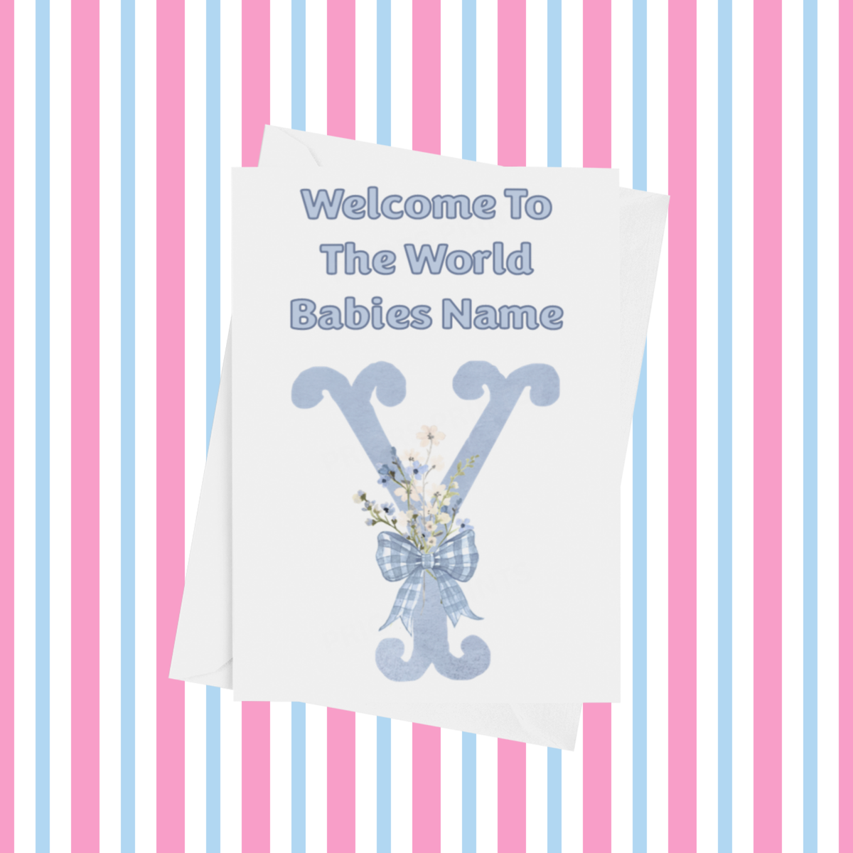 Welcome To The World Personalised Card for New Baby Bow in Blue