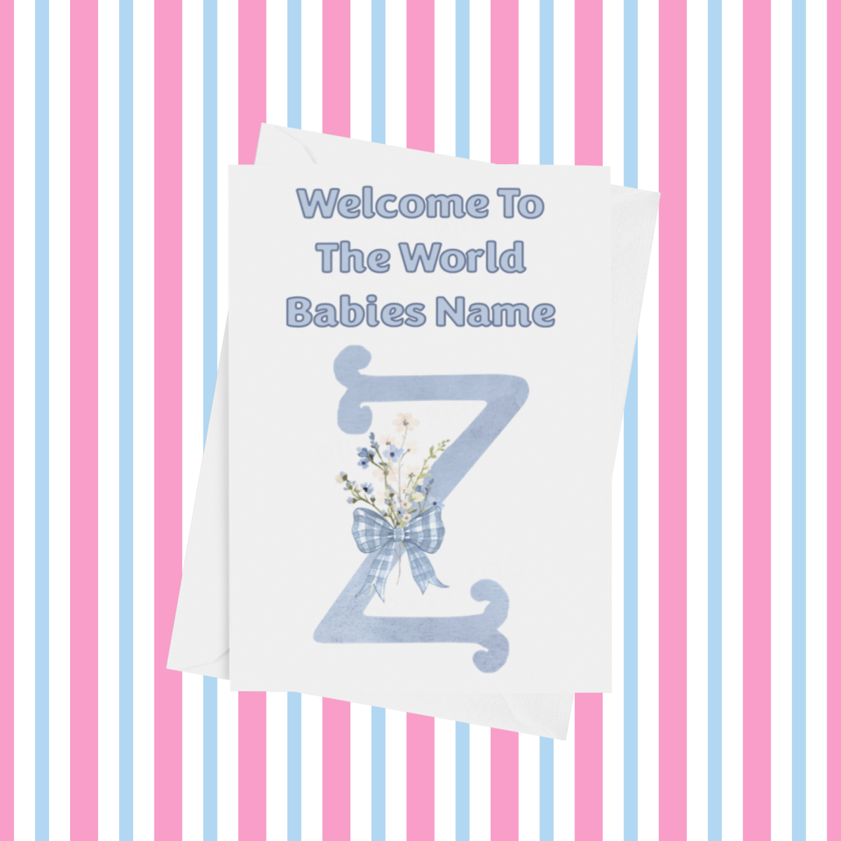 Welcome To The World Personalised Card for New Baby Bow in Blue