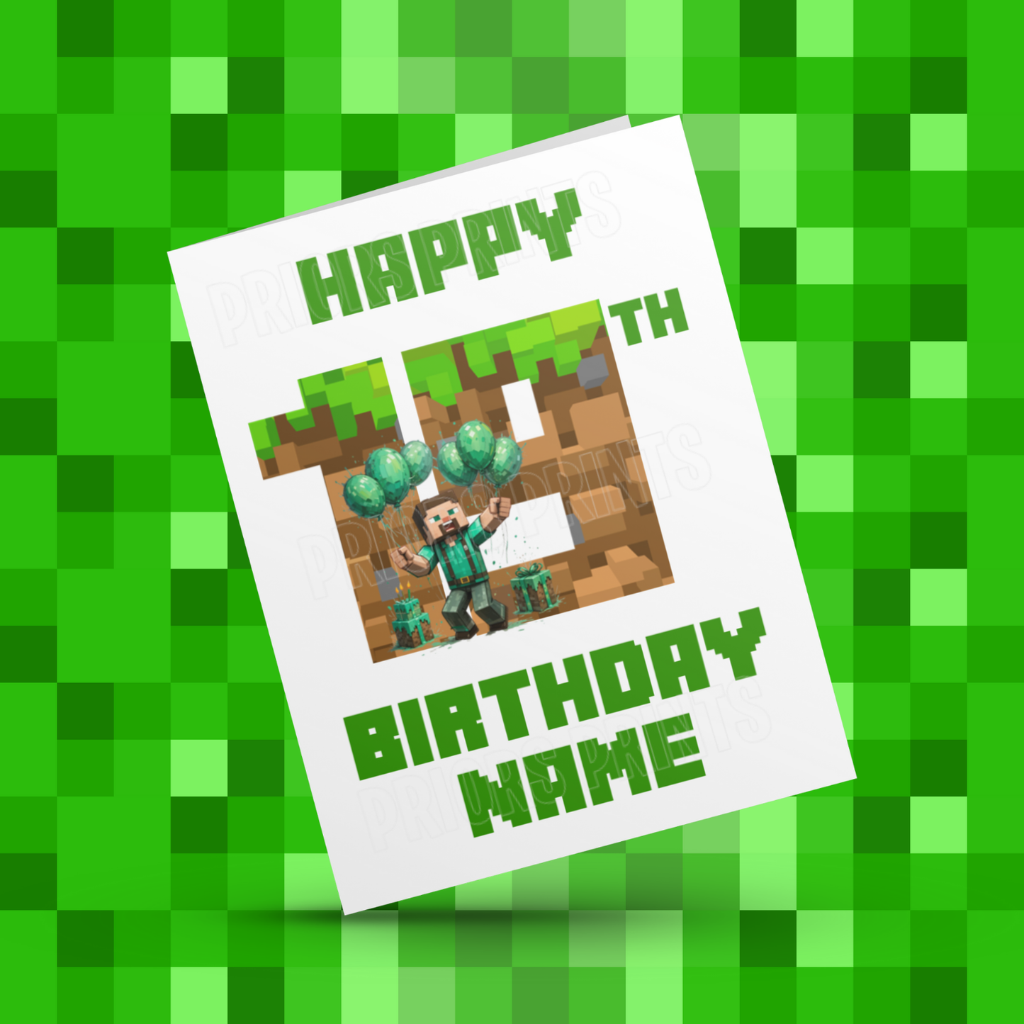Personalised Minecraft Birthday Card with Age 1-20 Years